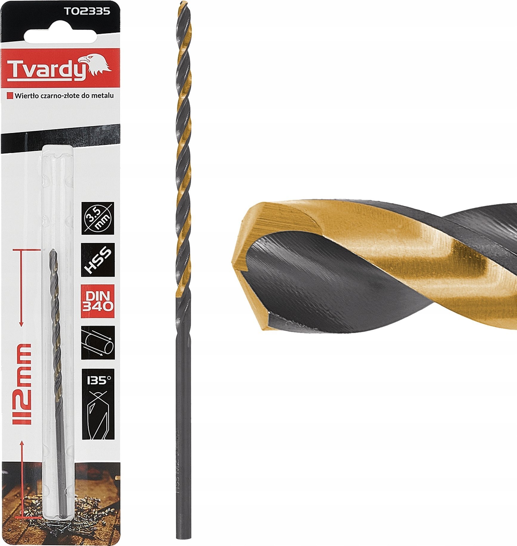 Wiertło Tvardy Wiertło czarno-złote do metalu przedłużane HSS M2 3.5mm (1/125/500)