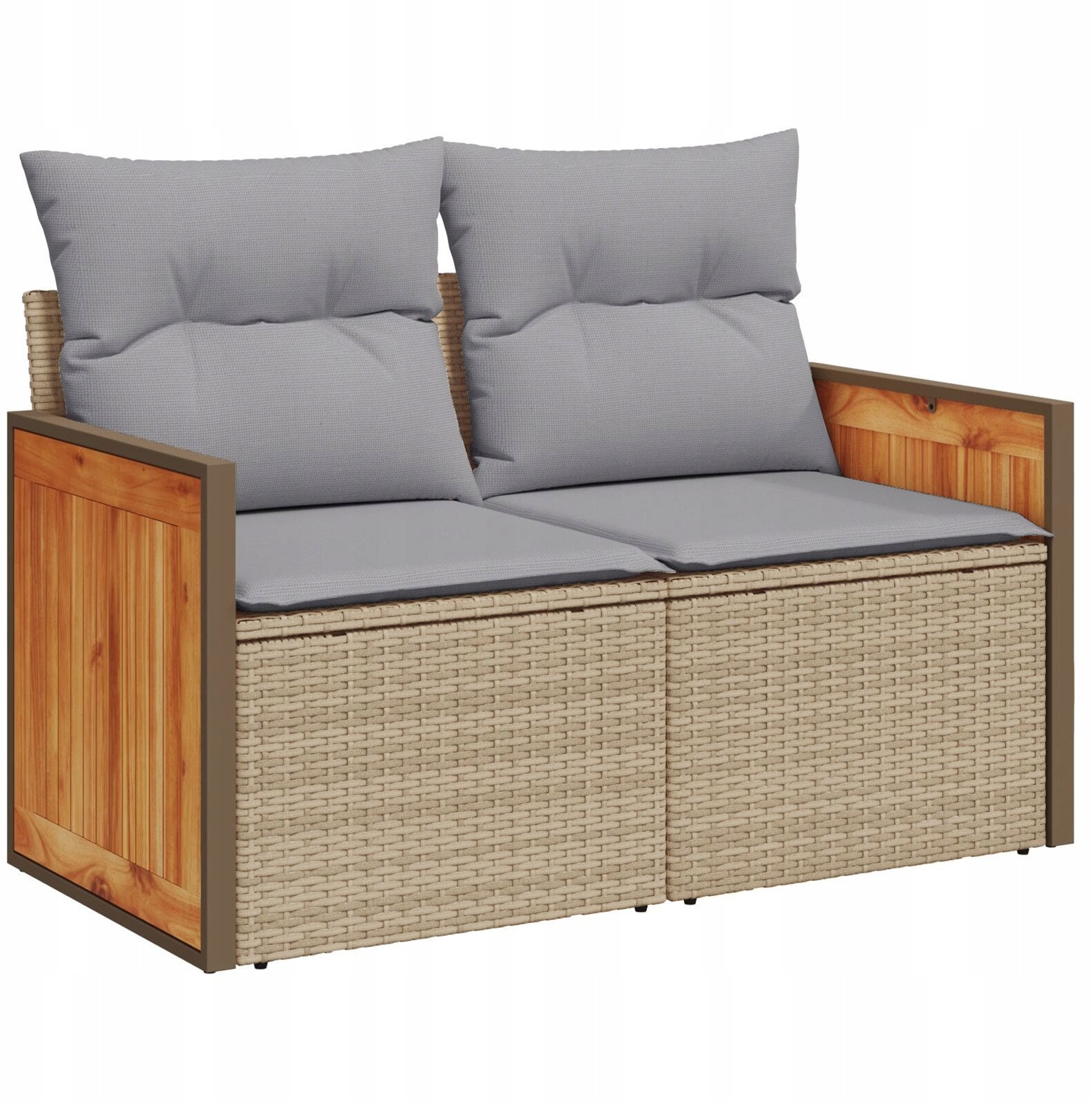 vidaXL Zestaw Sof Ogrodowych z Poduszkami Beżowy Polirattan Akacja, vidaXL Zestaw do Jedzenia w Ogrodzie z Poduszkami Beżowy Polirattan Akacja, vidaXL