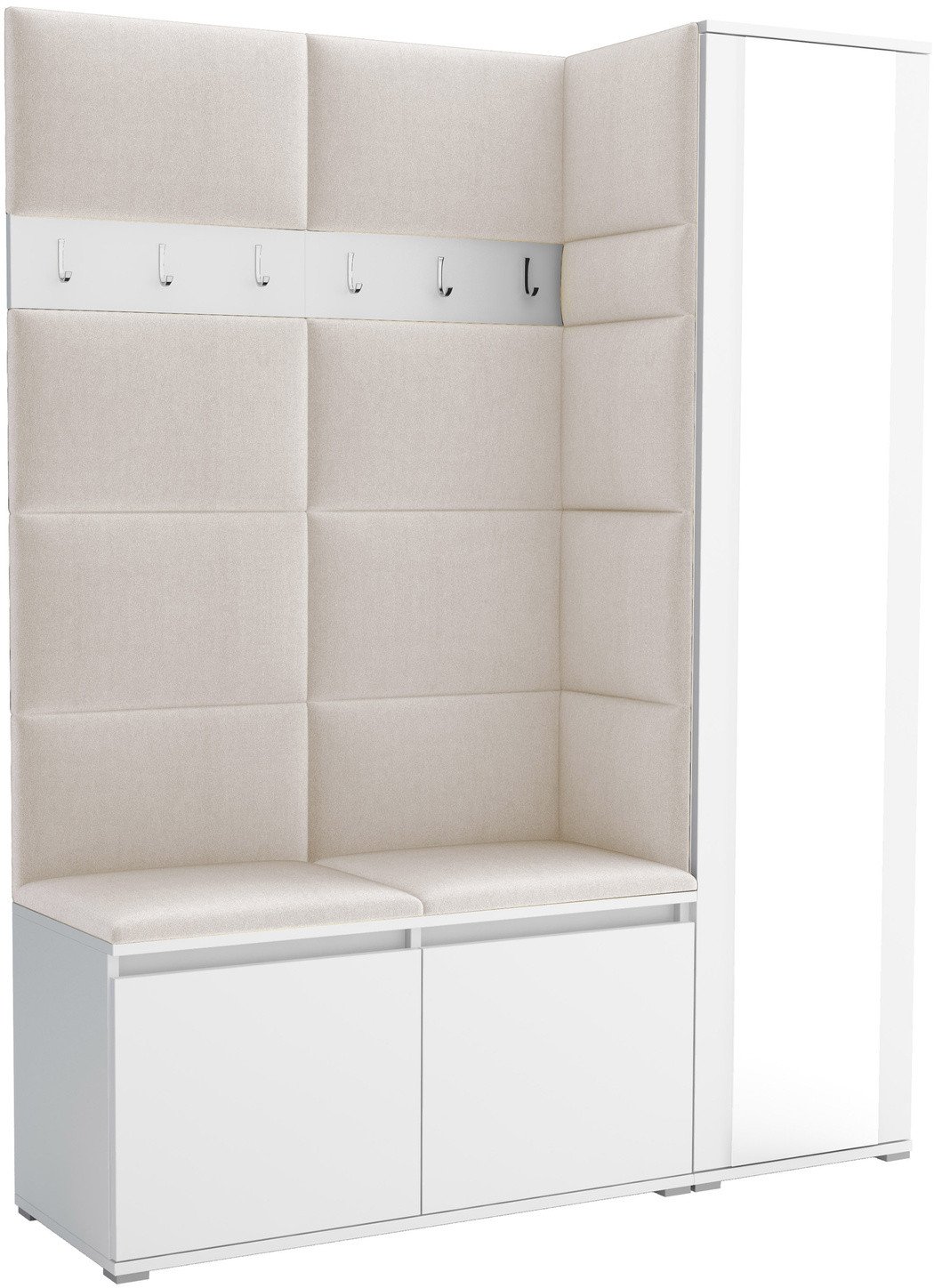 Tapicerowana garderoba Noris VII z lustrem - kolor biały + tkanina Trinity 01