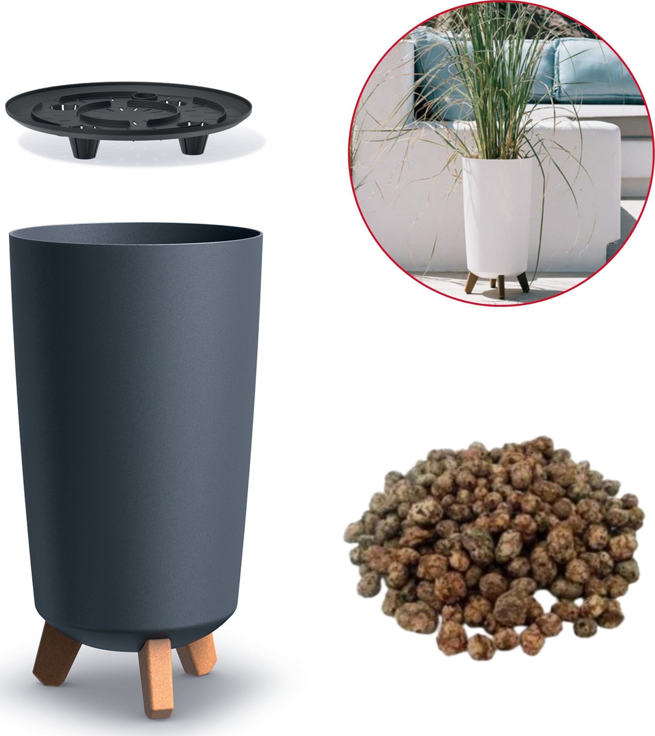 Prosperplast Doniczka okrągła na nóżkach GRACIA TUBUS DGTL200 + keramzyt 1l