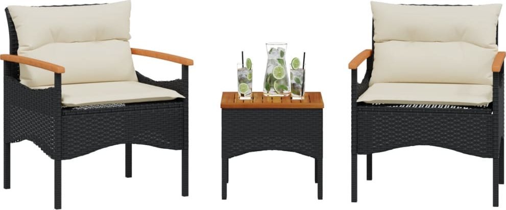 vidaXL vidaXL 3-cz. zestaw wypoczynkowy do ogrodu, poduszki, czarny rattan PE