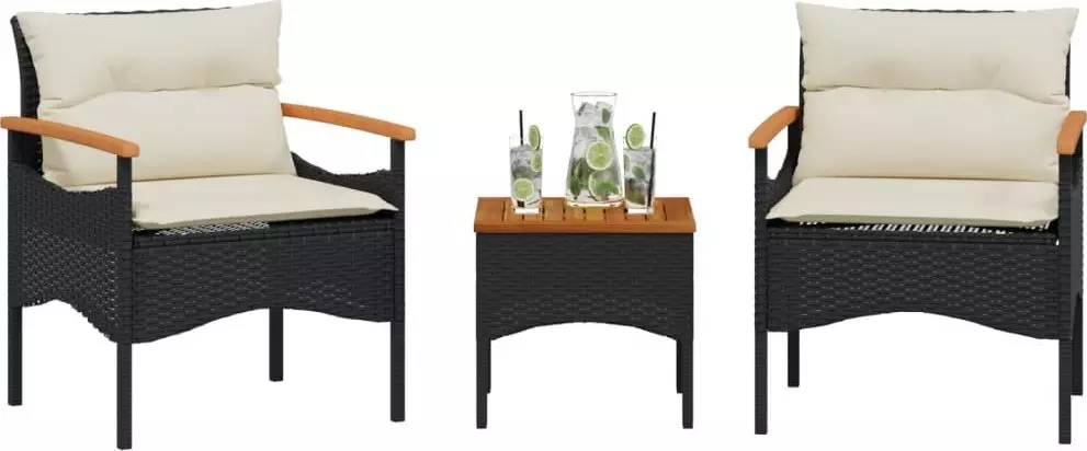 vidaXL vidaXL 3-cz. zestaw wypoczynkowy do ogrodu, poduszki, czarny rattan PE