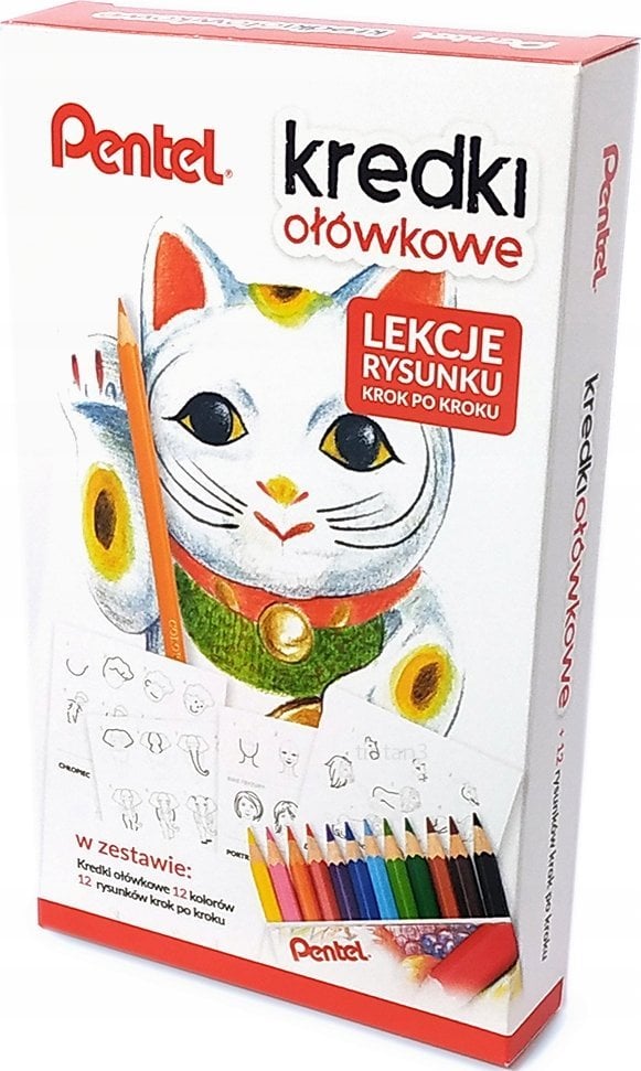 Pentel Kredki ołówkowe Pentel (+ lekcje rysunku) 12 kolorów