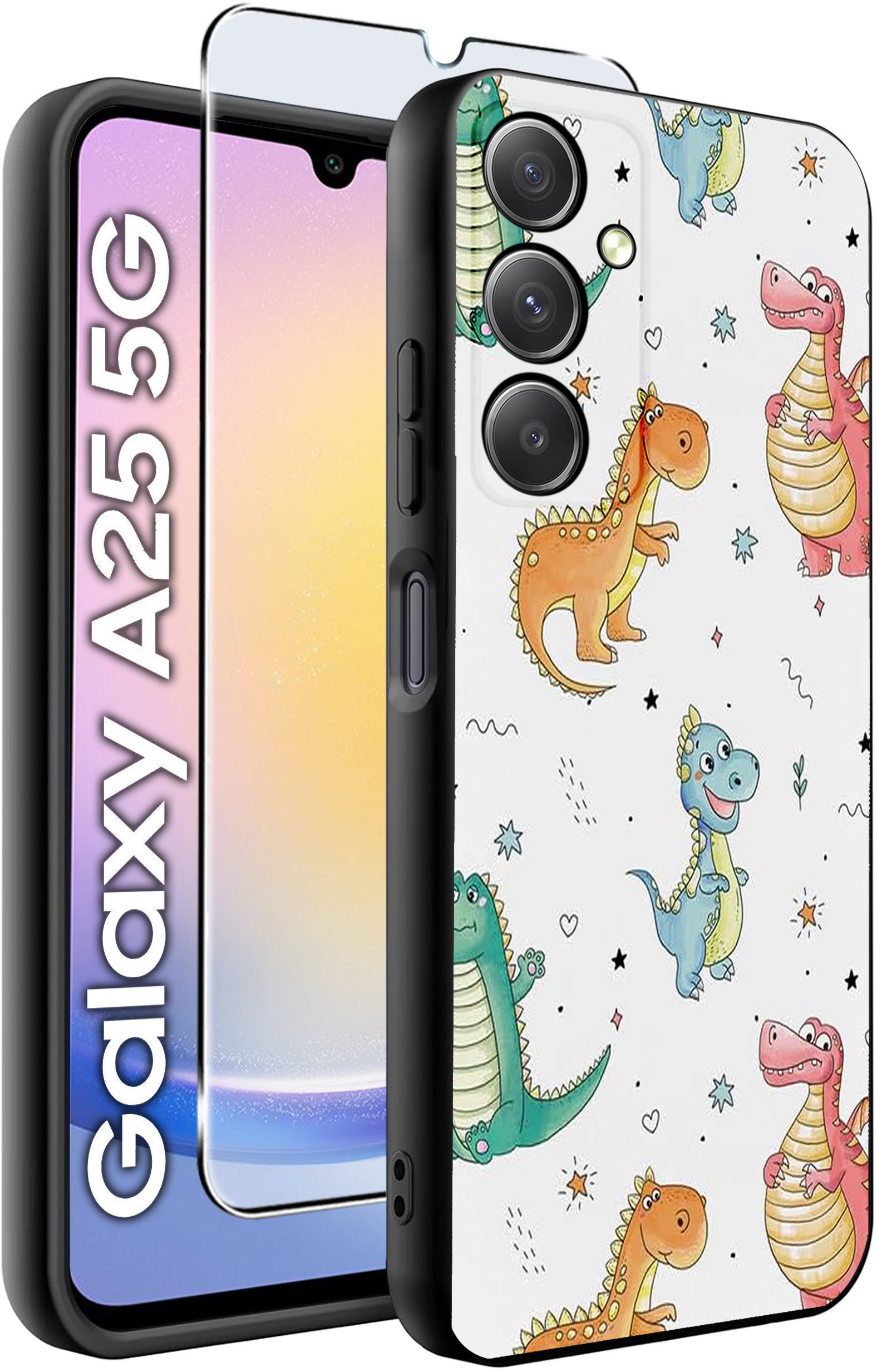 ETUI do Samsung A25 5G WZORY | SILIKONOWE MATT CASE + SZKŁO HARTOWANE 9H