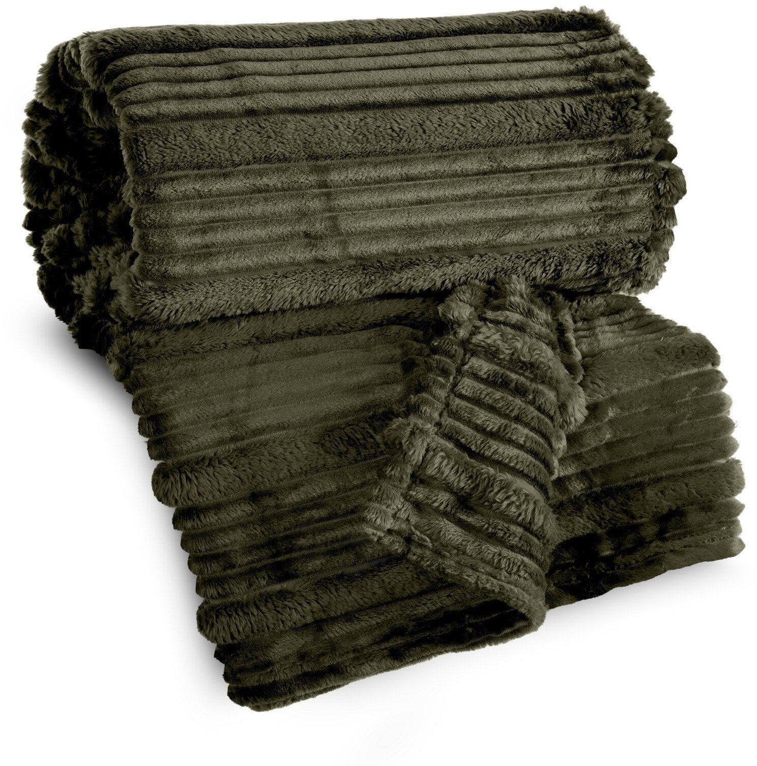 Koc oliwkowy 200x220 NINA flanelowy miękki ciepły i puszysty efekt 3D