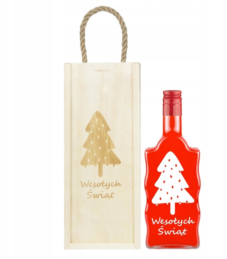 Bimberek SKRZYNKA DREWNIANA + butelka FALA z nadrukiem