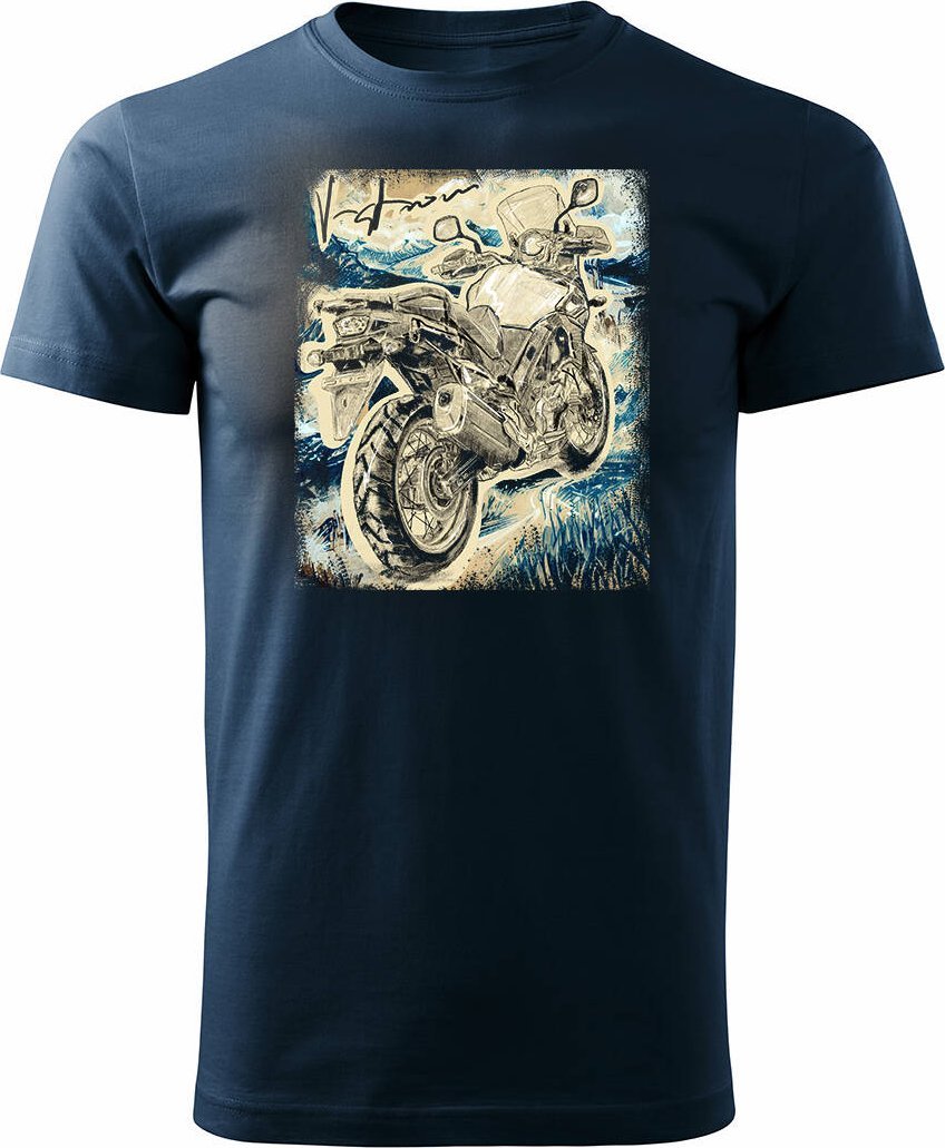 Topslang Koszulka z motocyklem na motor Suzuki V-strom Vstrom DL 650 XT męska granatowa REGULAR S