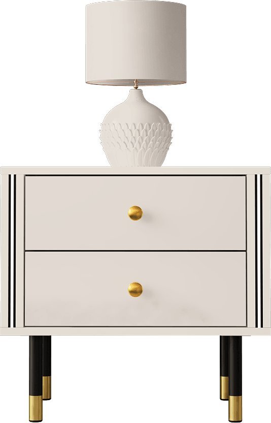 MEGSTYL SZAFKA NOCNA 55CM Z ZŁOTYMI ZDOBIENIAMI I 2 SZUFLADAMI - CRISTAL 4 biały mat - biały połysk