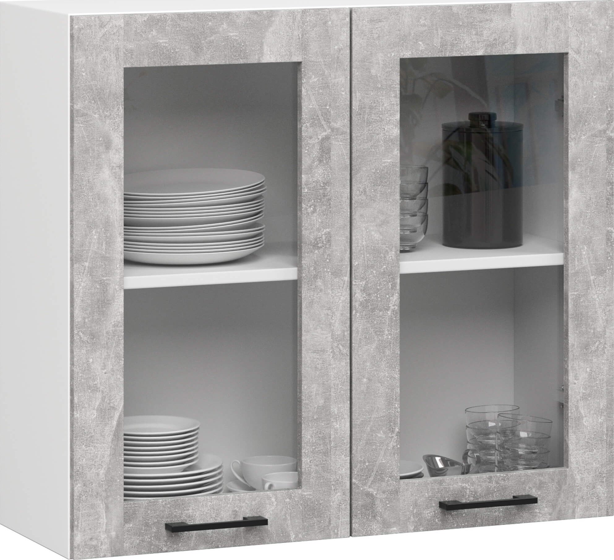 Fabryka Mebli Akord Szafka kuchenna OLIWIA witryna wisząca 80x72 cm 2 drzwi 2 półki - biała-beton