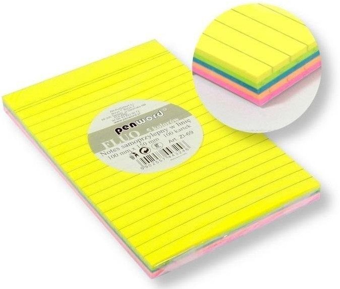 Notes samoprzylepny w linię mix 100x150mm 100K