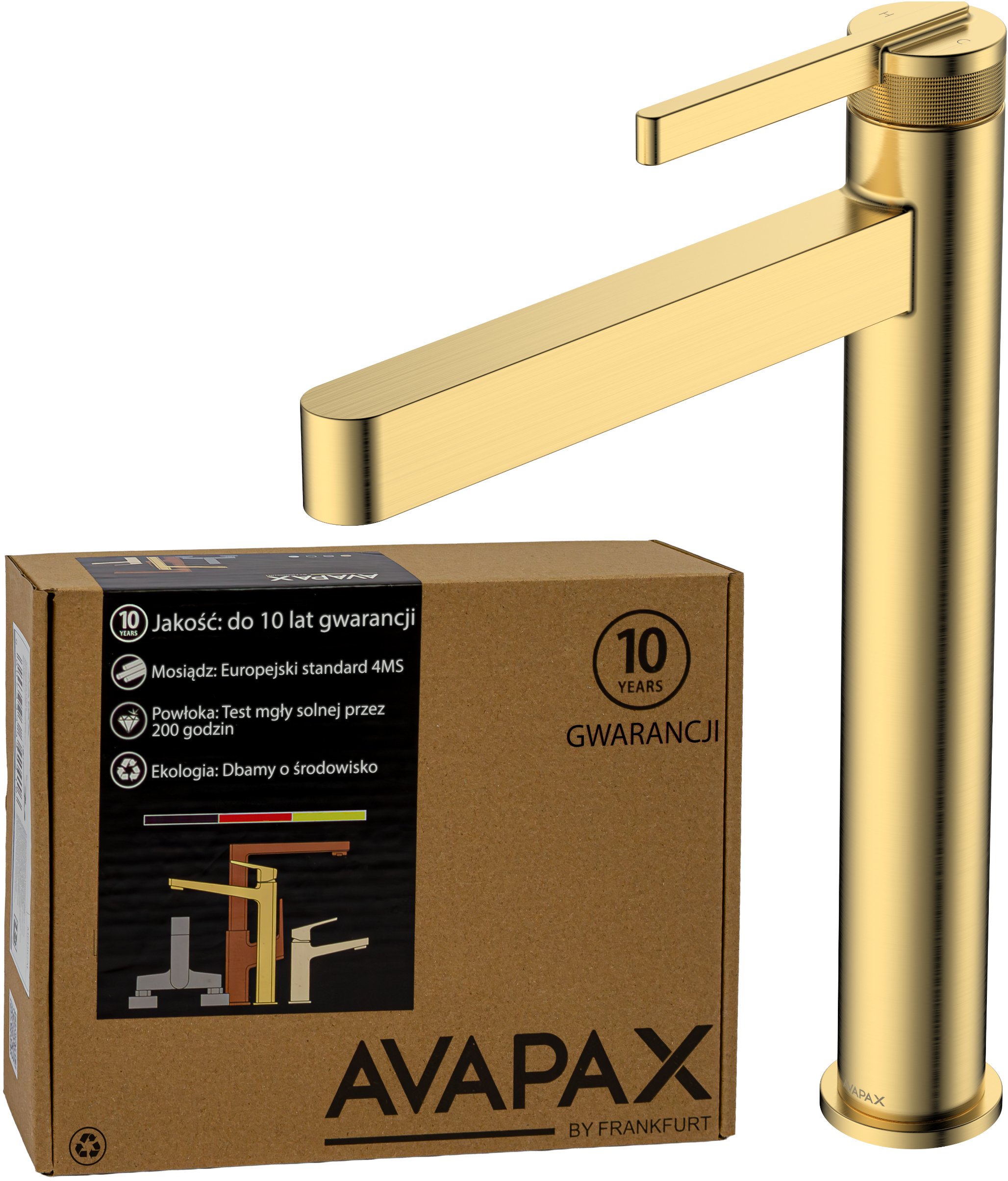 Bateria umywalkowa stojąca wysoka - nablatowa, Kolor: złoty