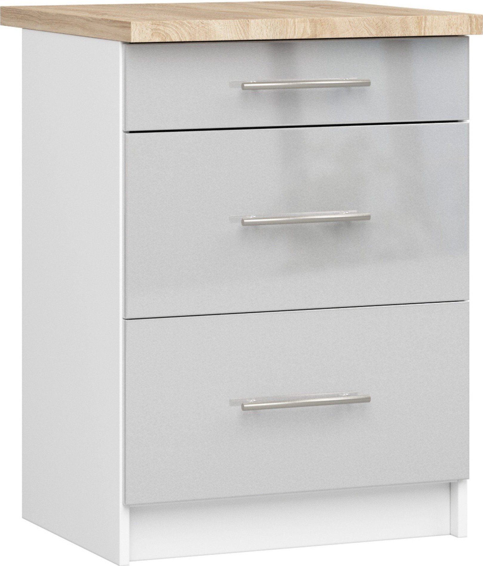 Fabryka Mebli Akord SZAFKA KUCHENNA OLIWIA S 60cm 3SZ + BLAT BIAŁA-METALIK POŁYSK