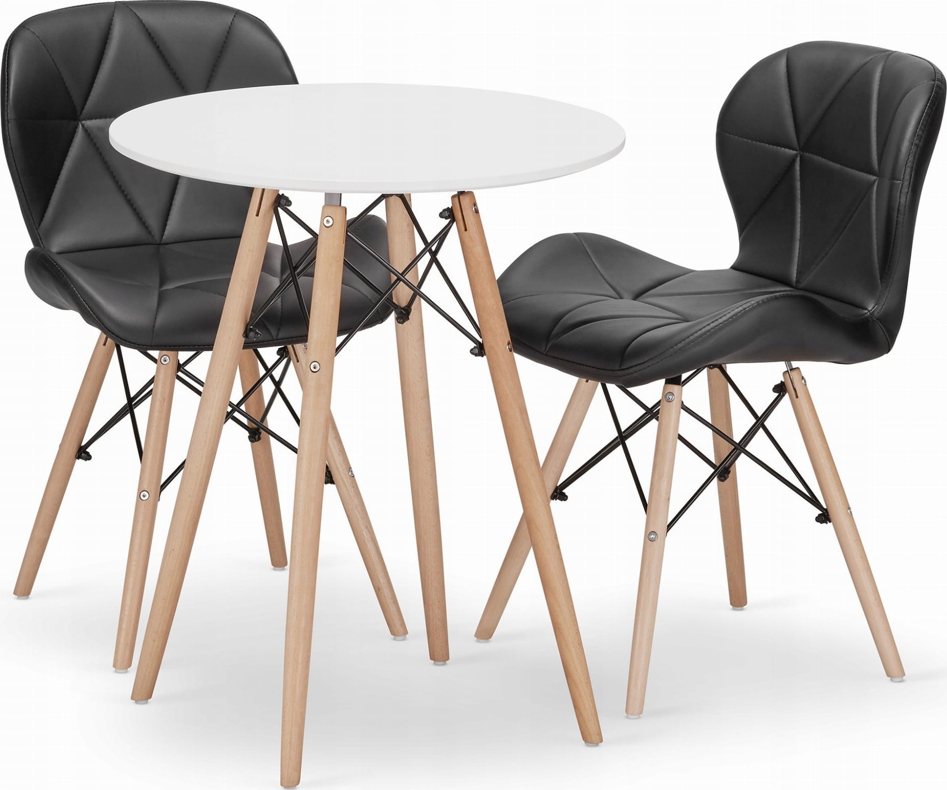 Leobert Zestaw stół okrągły TODI 60 biały + 2 krzesła LAGO czarne