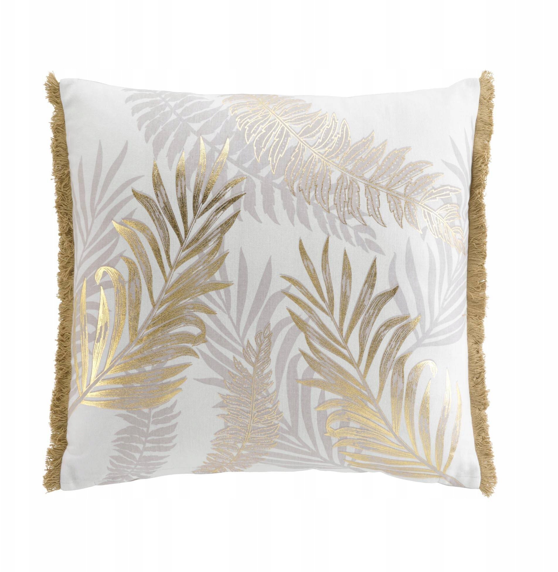 Ozdobna poduszka ze złotym wzorem i frędzlami, 50 x 50 cm