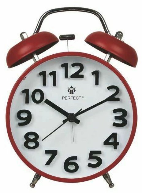 Budzik Perfect TBD11502 czerwony głośny alarm cichy mechanizm .