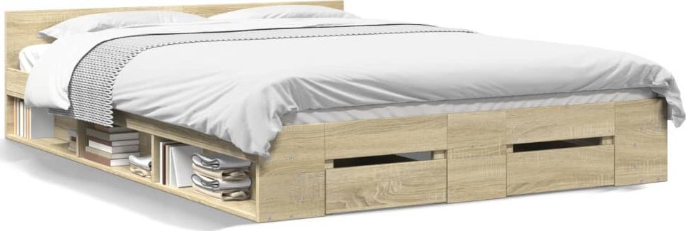 vidaXL Rama łóżka z szufladami, dąb sonoma, 160x200 cm