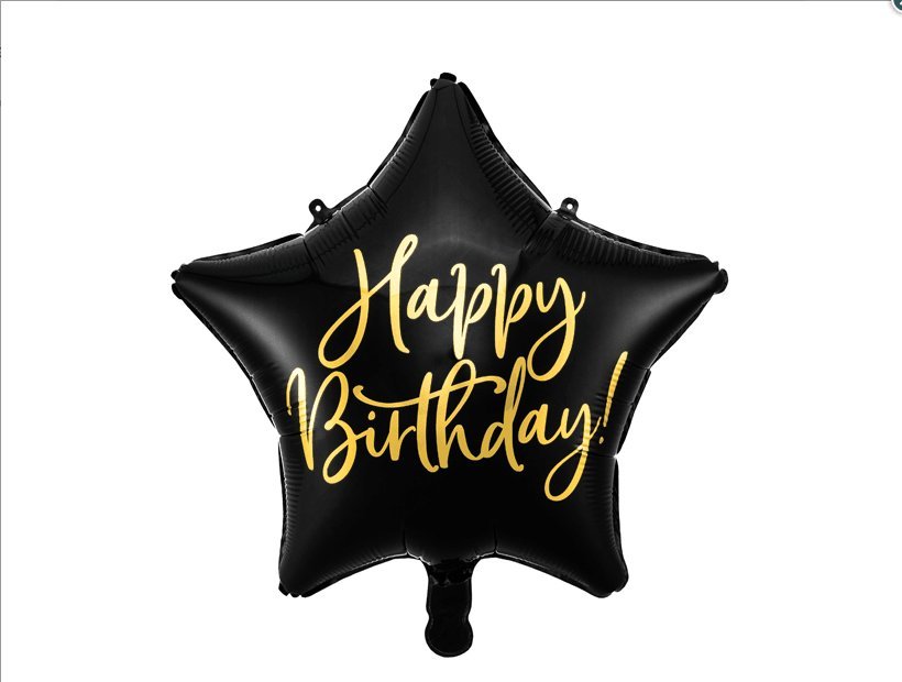 Party Deco Balon foliowy happy Birthday, 40cm, czarny