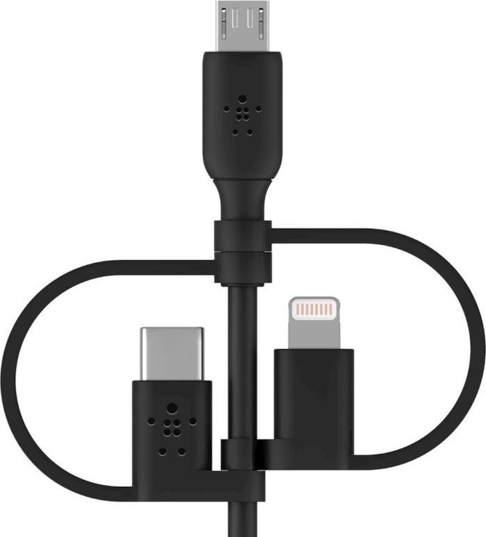 Kabel USB Belkin USB-A - USB-C + microUSB + Lightning Czarny (CAC001bt1MBK)