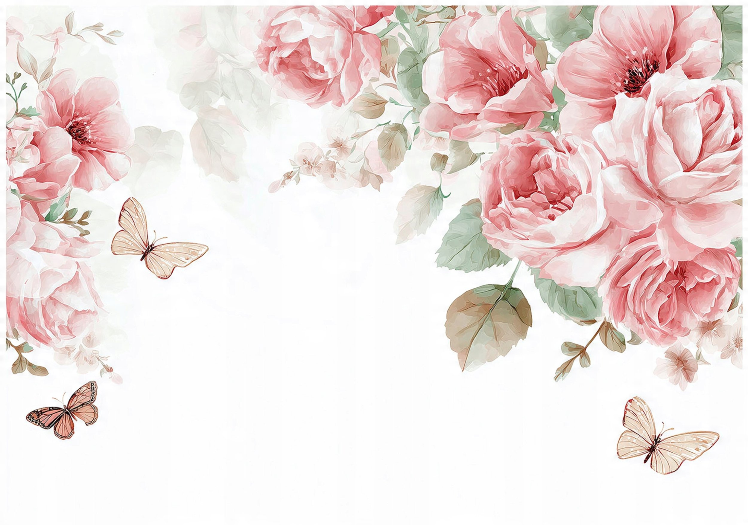 Fototapeta Kwiaty Róże Wiszące Motyle Na Ścianę Sypialnia Salon 250X175