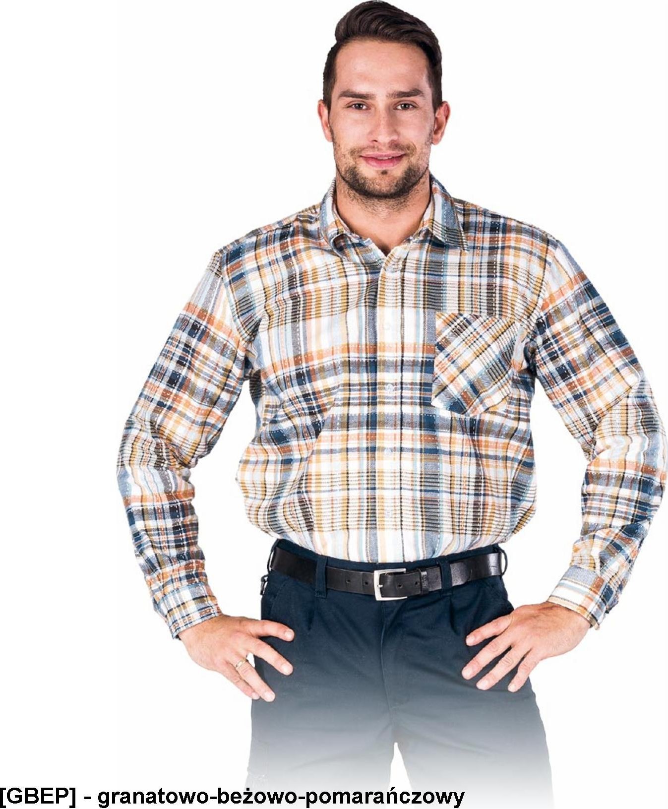 R.E.I.S. KF - koszula flanelowa ochronna - granatowo-beżowo-pomarańczowy L