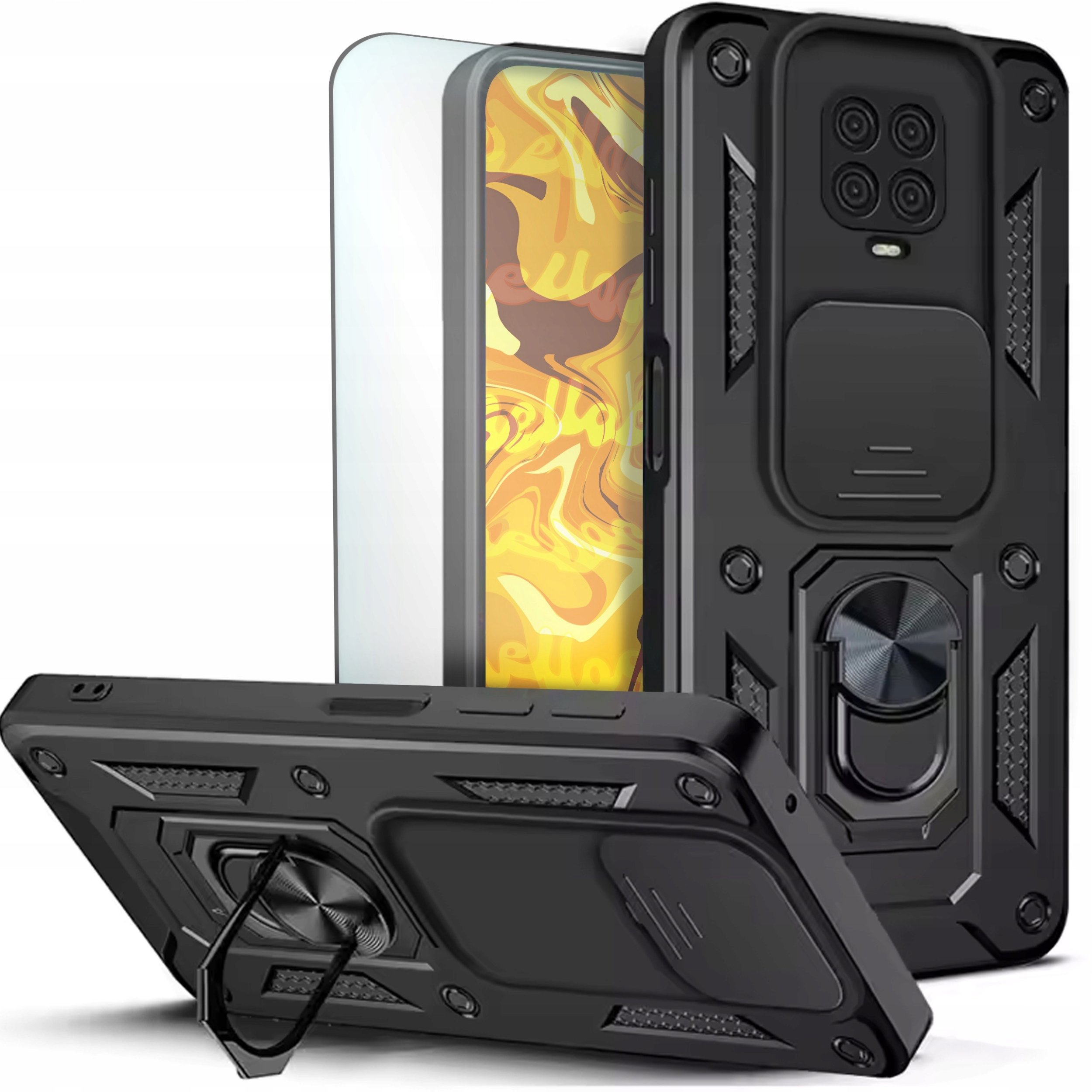 ETUI PANCERNE DO XIAOMI REDMI NOTE 9S / 9 PRO / PRO MAX CZARNE ARMOR SZKŁO