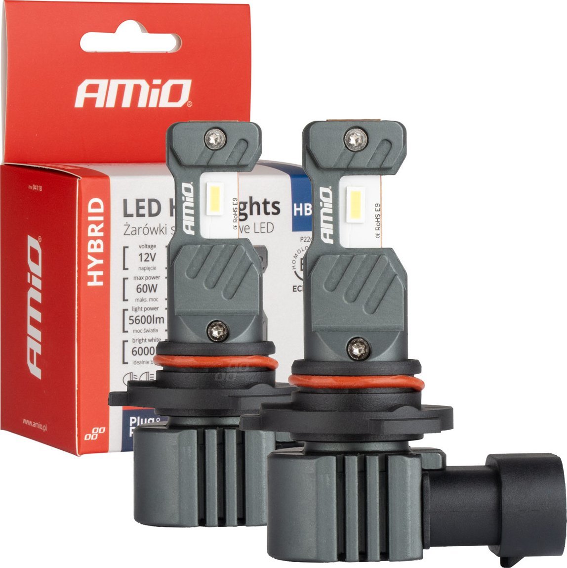 AMiO Żarówki samochodowe led seria hybrid hb4 9006 6000k canbus 60w amio-04118