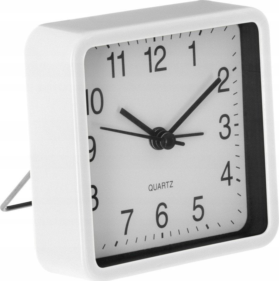 Atmosphera Cichy zegar stołowy do sypialni, budzik z mechanizmem QUARTZ, kolor biały