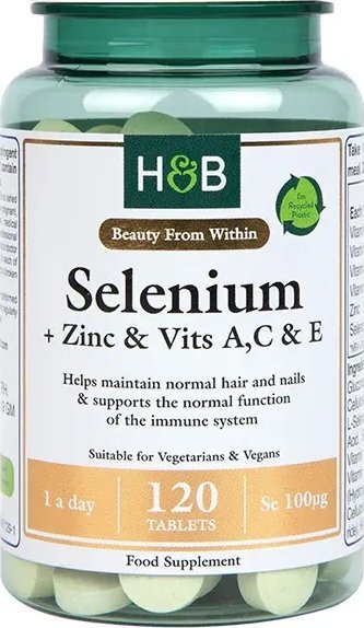 Holland & Barrett Holland & Barrett - Selenium + Zinc & Vits A,C & E, 100mcg, 120 tabletek