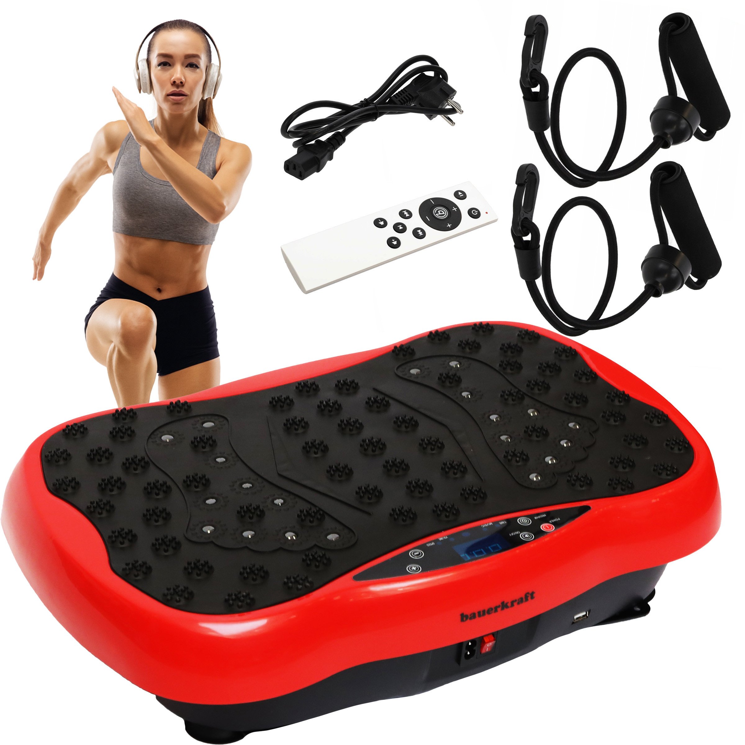 Platforma treningowa wibrująca wibracyjna masażer z pilotem i muzyką Bauerkraft czerwona