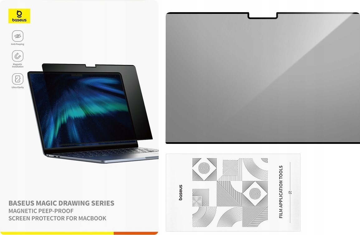 Baseus Szkło hartowane Baseus Magic Drawing dla MacBook Air 15.3" (2023/2024) + zestaw czyszczący (przeźroczysty)