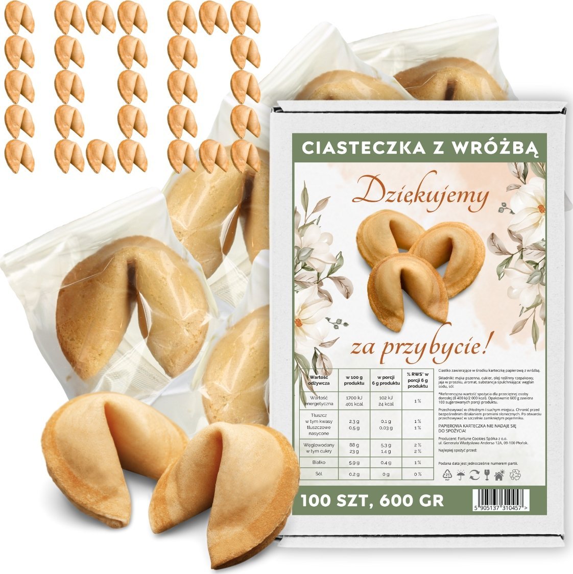 MagiaCiast Ciasteczka z Wróżbą dla gości Dziękujemy za Przybycie Magiczne Ciastko 100
