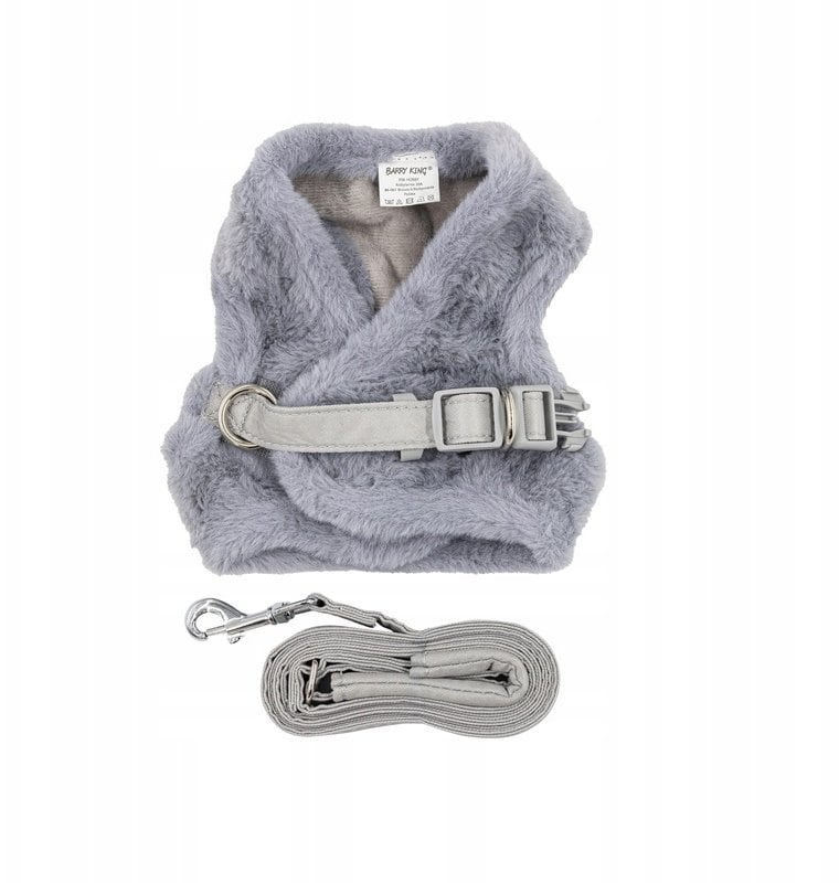 Zestaw, szelki+smycz, dla psa/kota, szary, poliester, rozmiar XXS, ocieplane