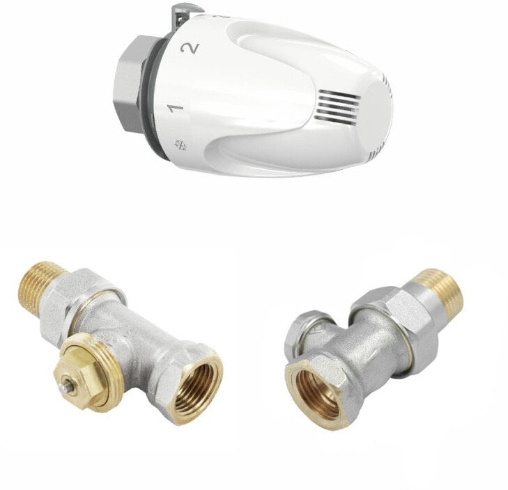 Zestaw term. prosty - zawór terrm 1/2 + głowica W5 + zawór powrotny 1/2