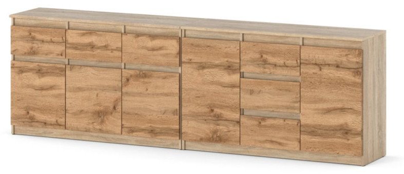 Komoda Szafka Z 6 Szufladami Salon Sypialnia Drewniana 240cm Sonoma Wotan