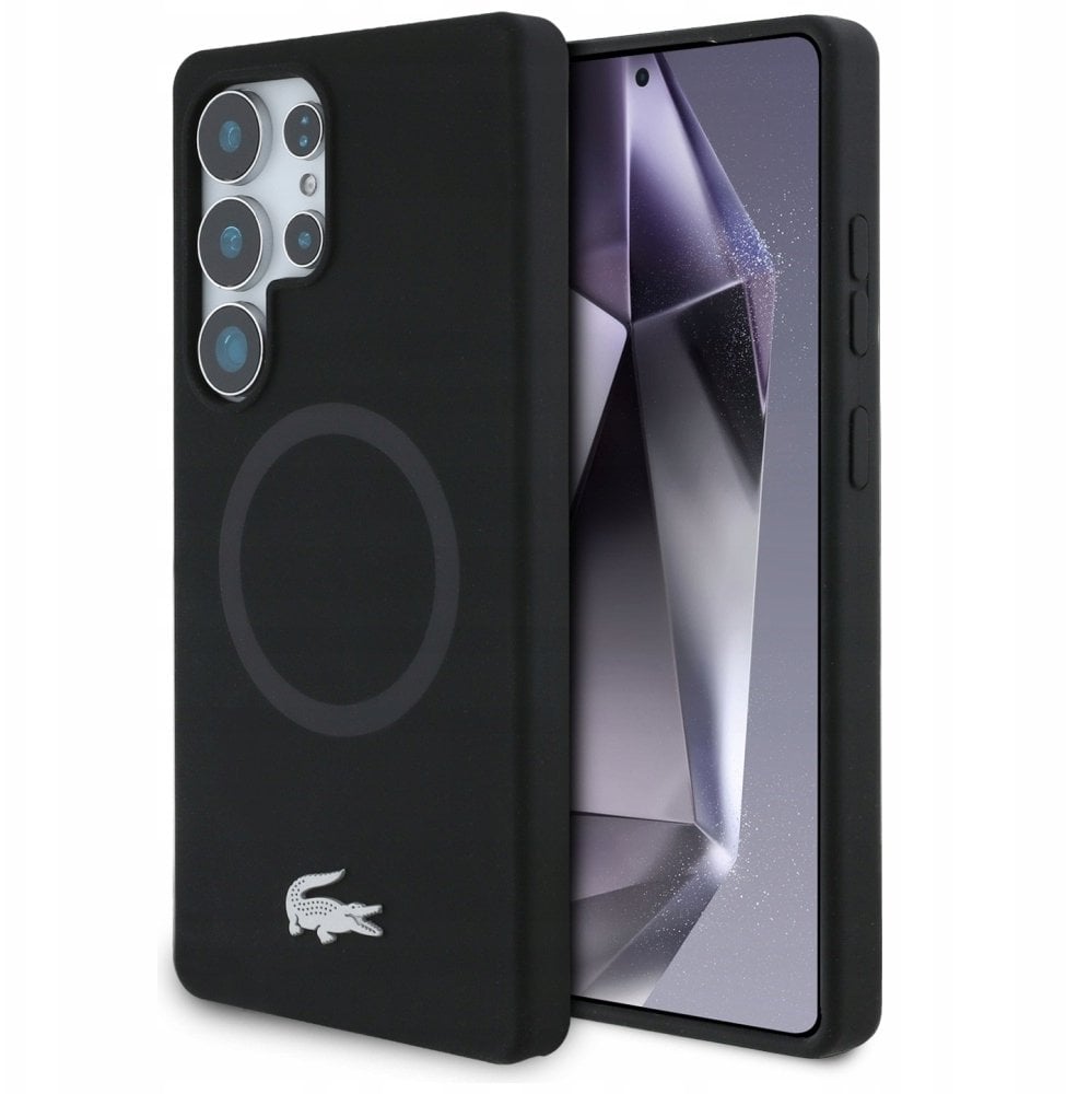 Etui Lacoste Silicone Microfiber W/ Silver Croc Logo MagSafe do Samsung Galaxy S25 Ultra czarny
