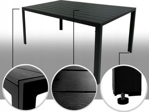 kontrast Stół ogrodowy metalowy prostokąt ALLEN 130x70x74cm czarny