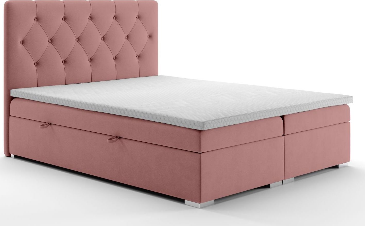 LAVERTO Łóżko kontynentalne INTENSO 160x200 różowe velvet z pojemnikiem