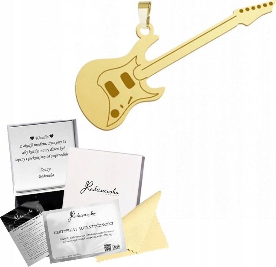 Radziszewska Jewellery Zawieszka Złota Gitara Elektryczna Srebro 925 Prezent Biżuteria GRAWER