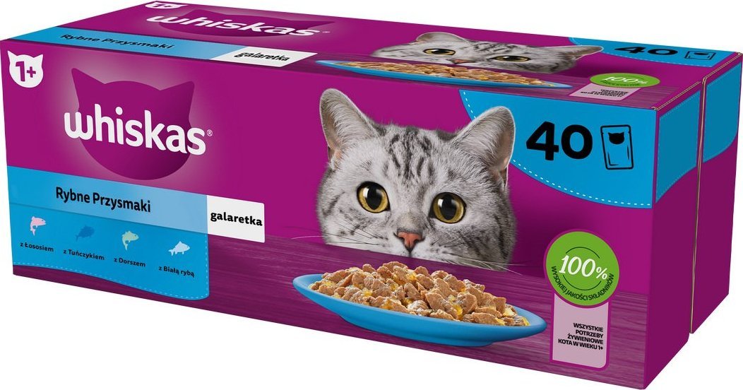 Whiskas Rybne przysmaki w galarecie 4 smaki dla kota 40x85g