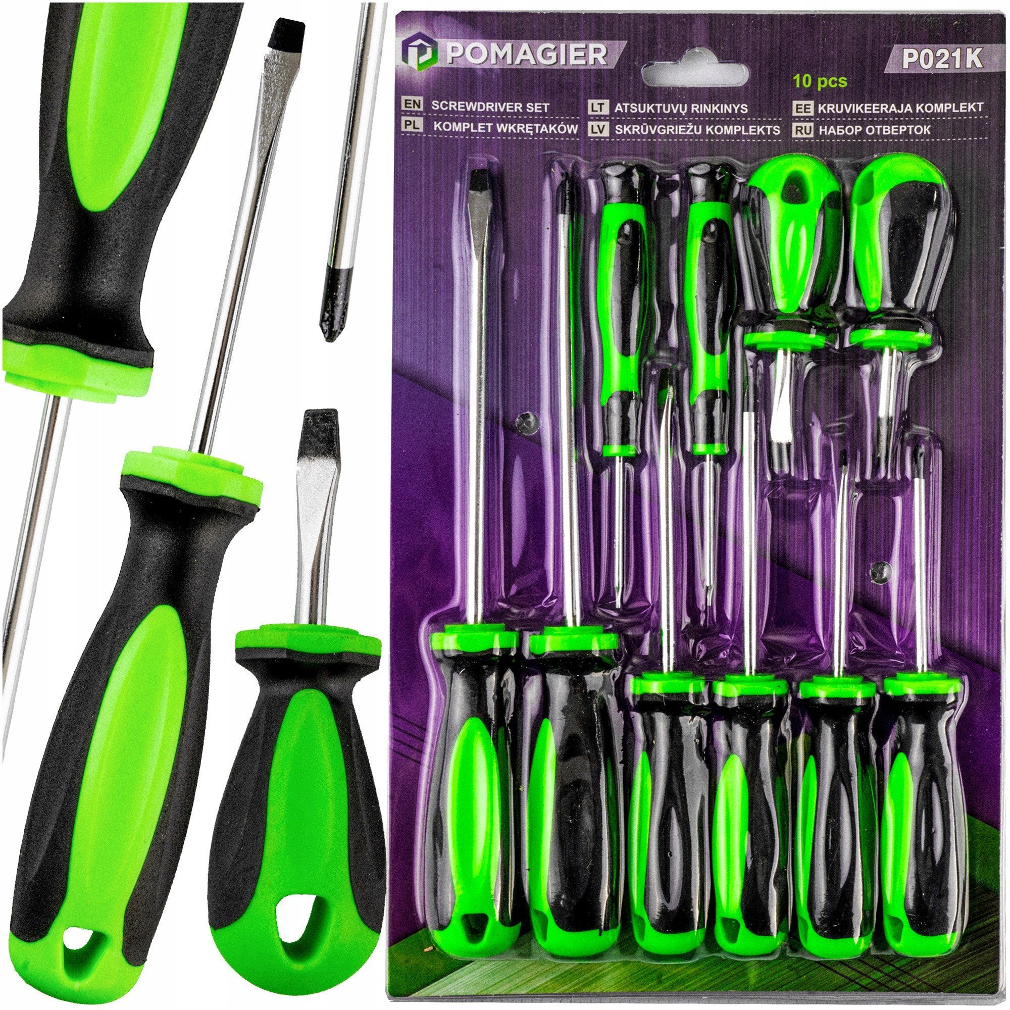 Zestaw śrubokrętów 10el. (SL i PH: 150x5.6, 100x4.5, 75x3.8, 40x5.6mm ; T5x150mm ; T4x150mm)