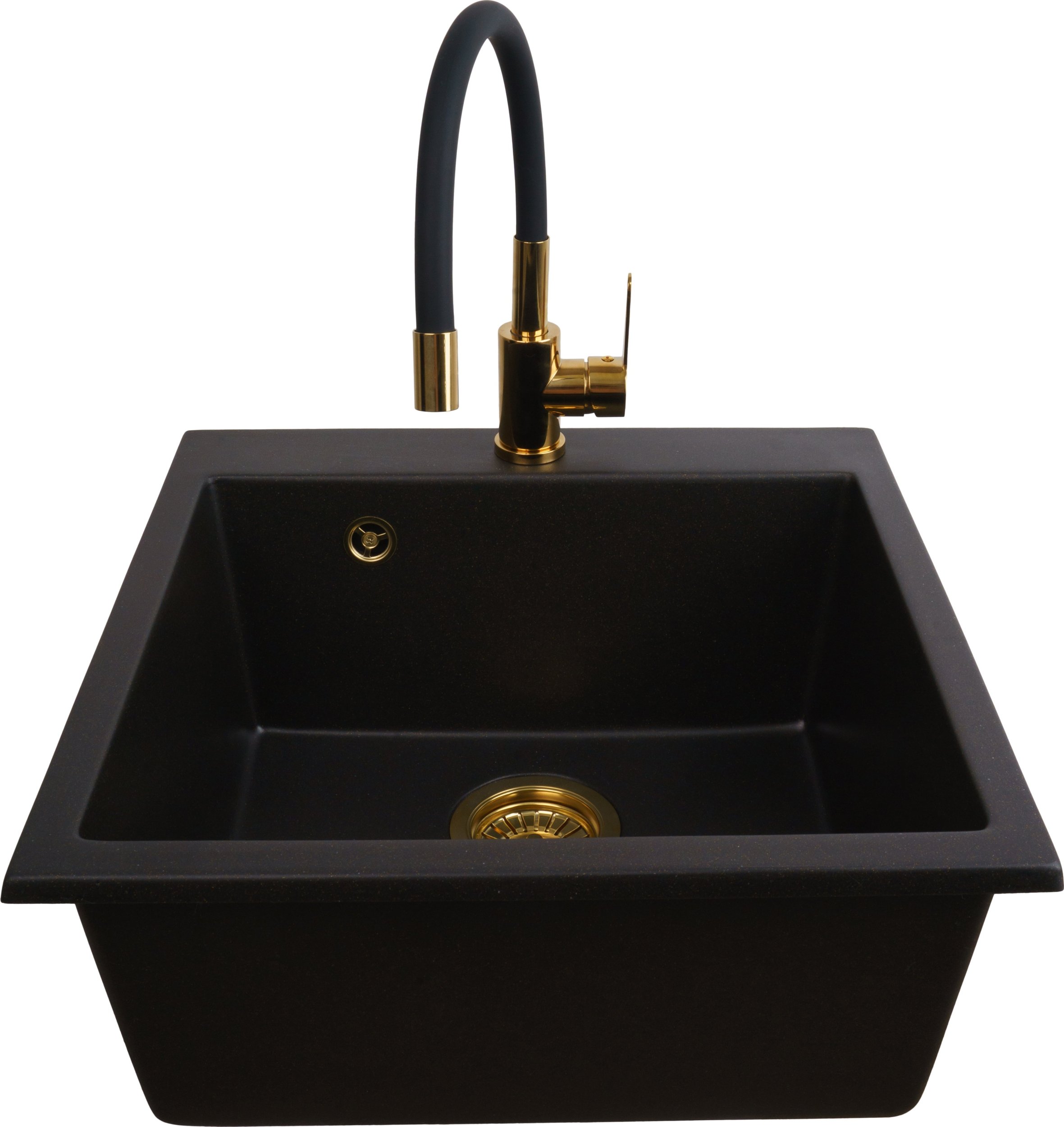 Zlewozmywak PREHNIT Zlewozmywak jednokomorowy FORTINA złoty metalik + bateria flex złota