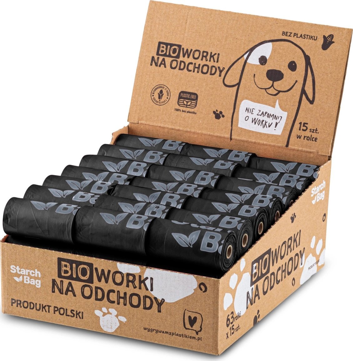 StarchBag STARCHBAG Kompostowalne BIOworki* na odchody 63 rolki x 15szt, kol. czarny