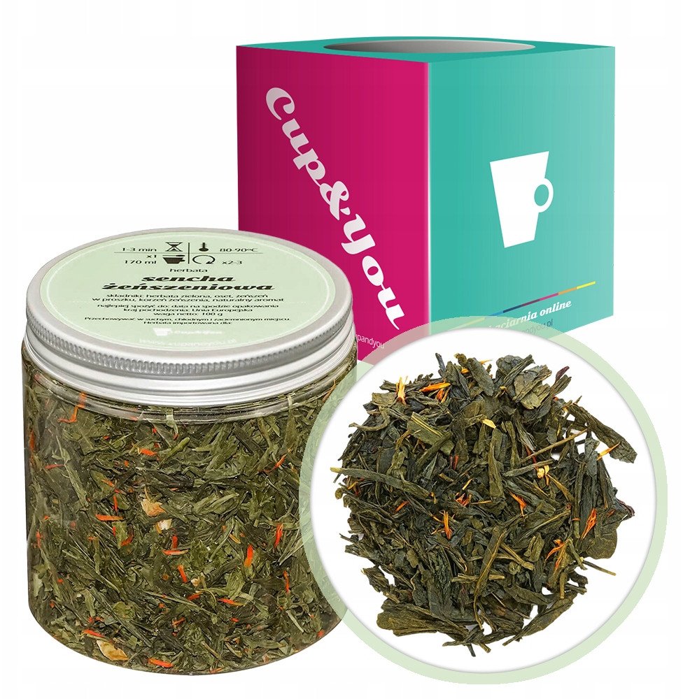 Herbata zielona SENCHA ŻEŃSZENIOWA o smaku żeń-szenia z nutą grejpfruta - herbata liściasta sypana mieszanka napar susz - gotowa na prezent upominek