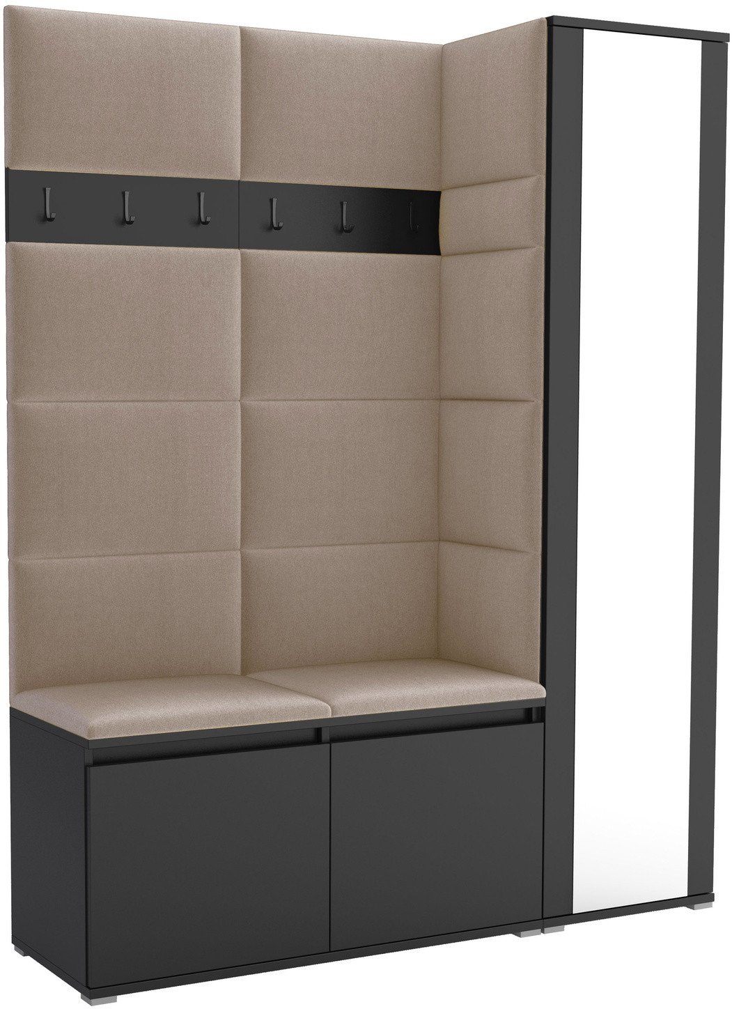 Tapicerowana garderoba Noris VII z lustrem - kolor czarny + tkanina Trinity 04