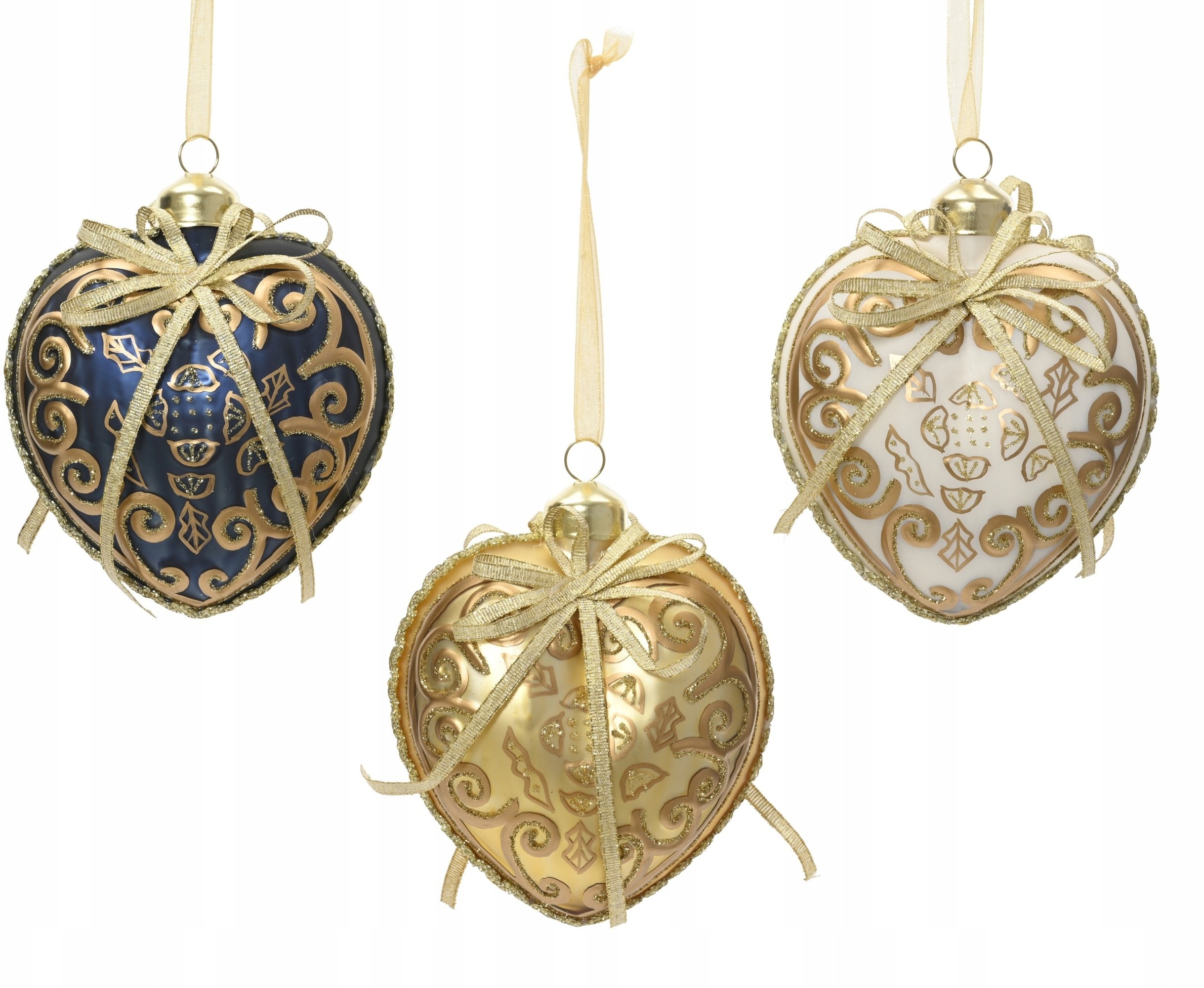 Bombka choinkowa szklana kształtka serce złote 5,5x9cm 1szt