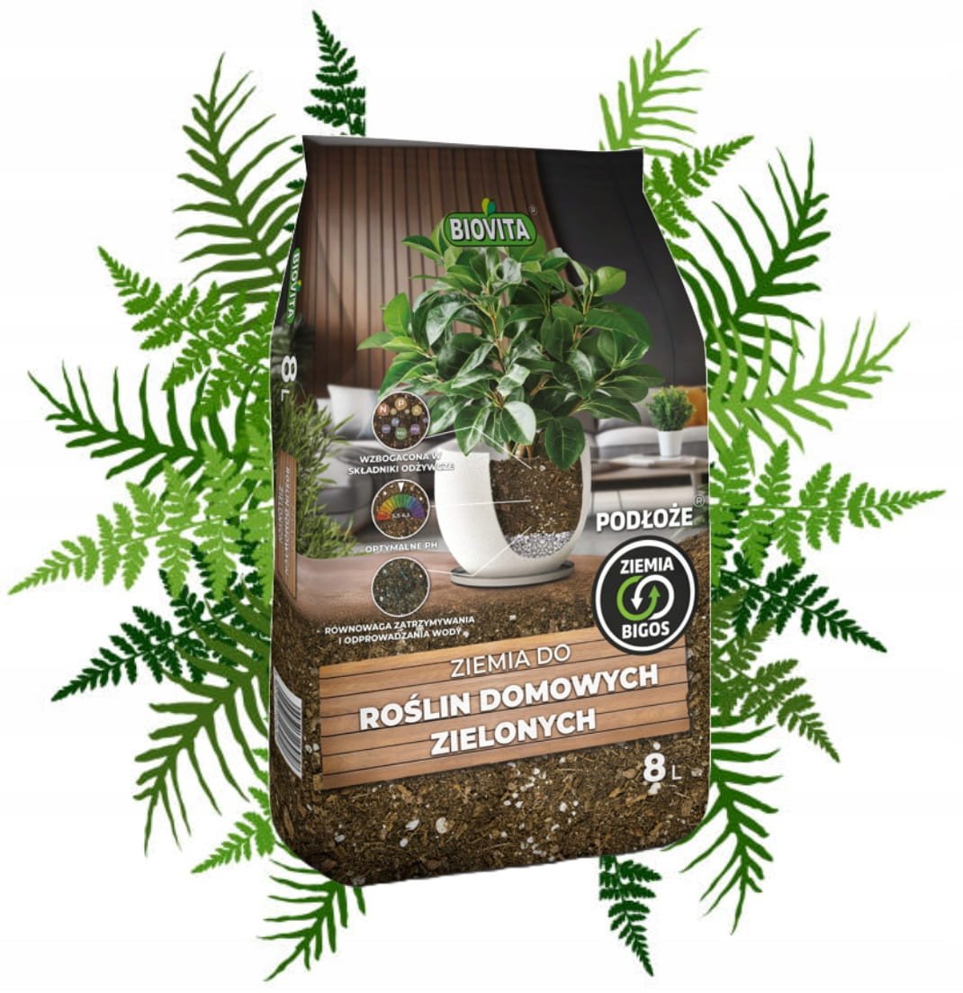 Ziemia do Roślin Domowych Zielonych Bigos 8L Lekkie, Przepuszczalne Podłoże