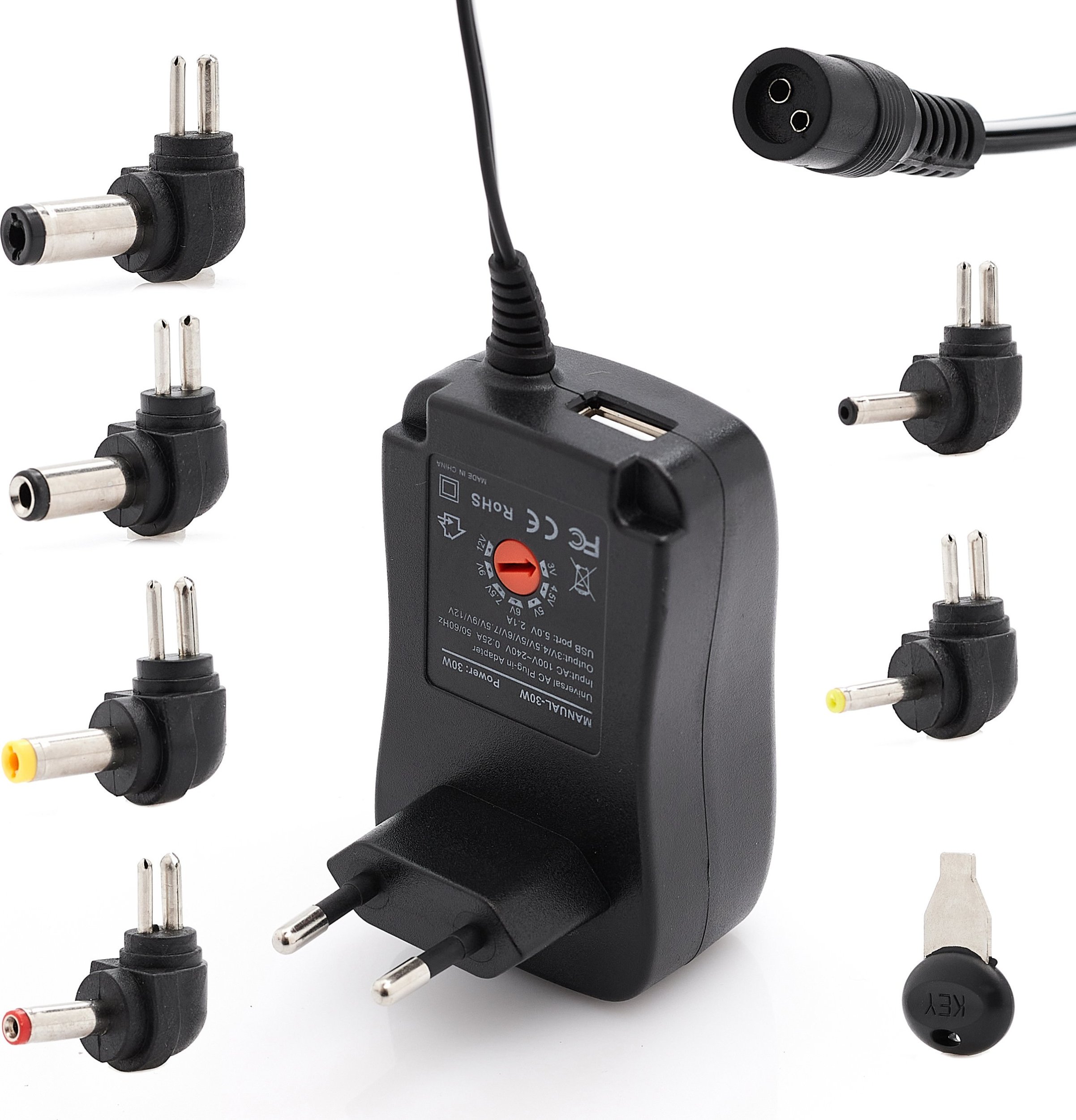 Techrebal UNIWERSALNY ZASILACZ 3V 4.5V 5V 6V 7.5V 9V 12V