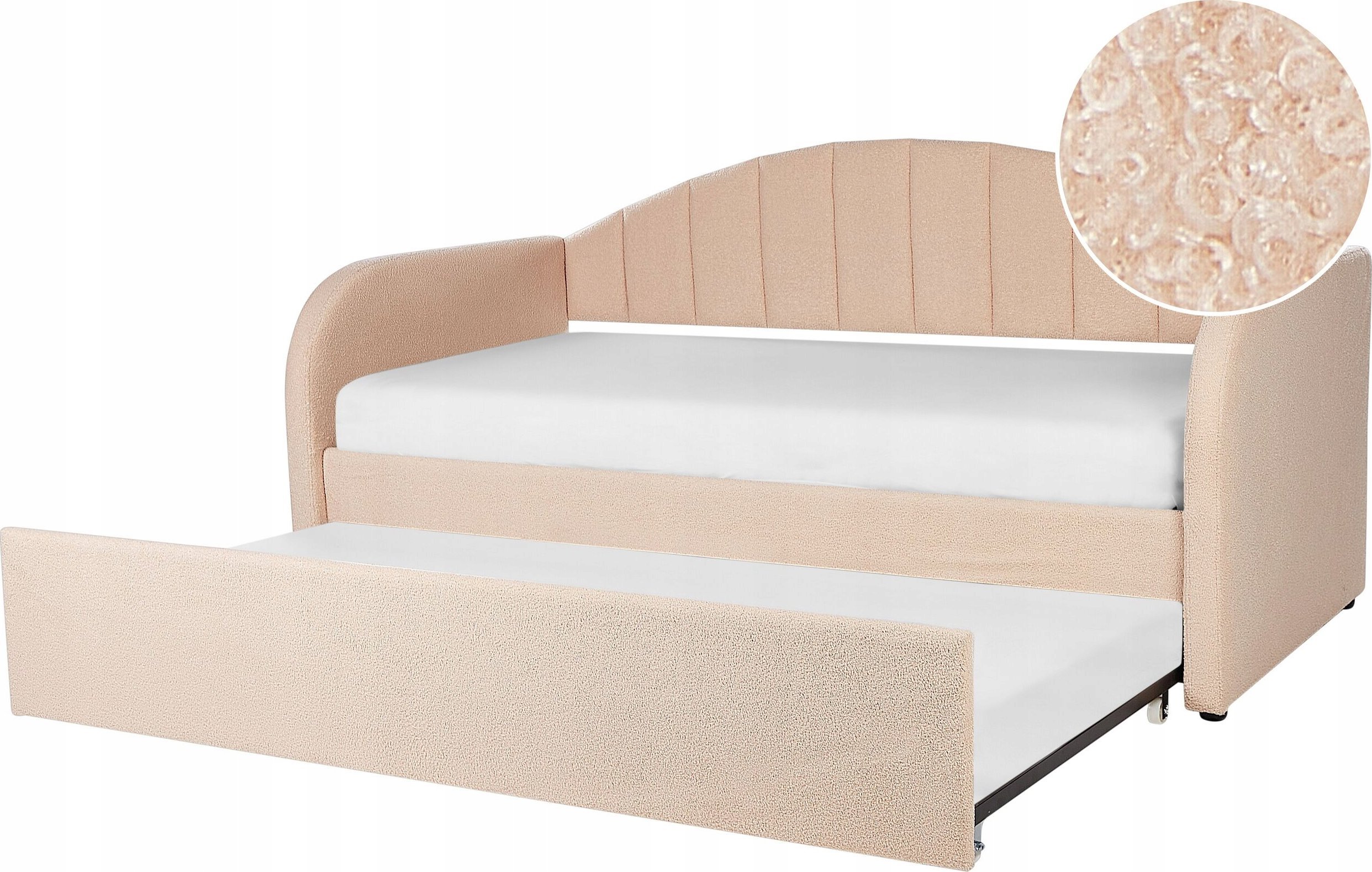Beliani Łóżko wysuwane boucle 90 x 200 cm brzoskwiniowe EYBURIE
