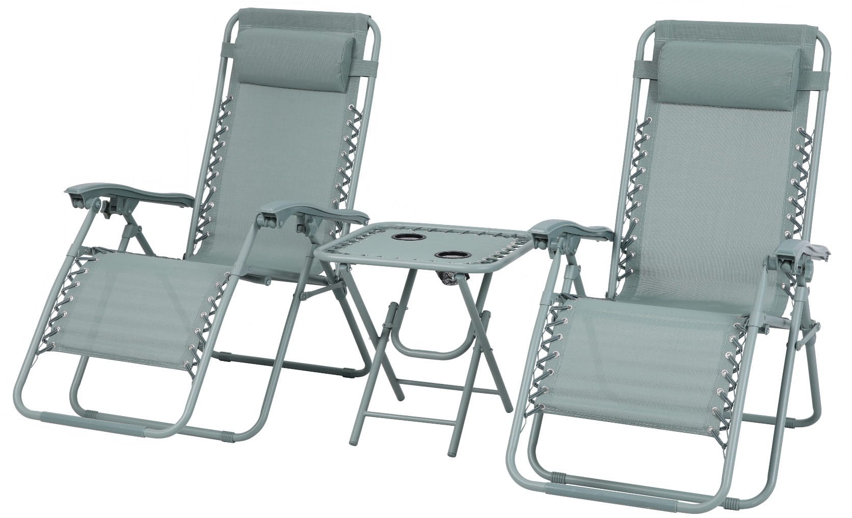 LEŻAKI OGRODOWE DELUX ZESTAW ZIELONY Z ZIELONĄ RAMĄ 2 LEŻAKI ZE STOLIKIEM
