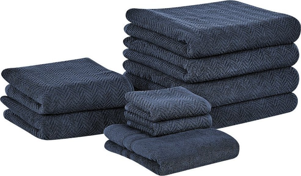 Beliani Komplet 9 ręczników bawełnianych frotte ciemnoniebieski MITIARO